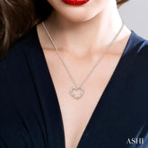 1/20 ctw Puffed Heart Plain and Round Cut Diamond Fashion Pendant With Chain in Sterling Silver